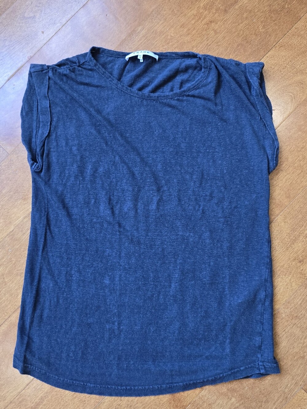 FRAME navy short sleeve 100% linen top size xs